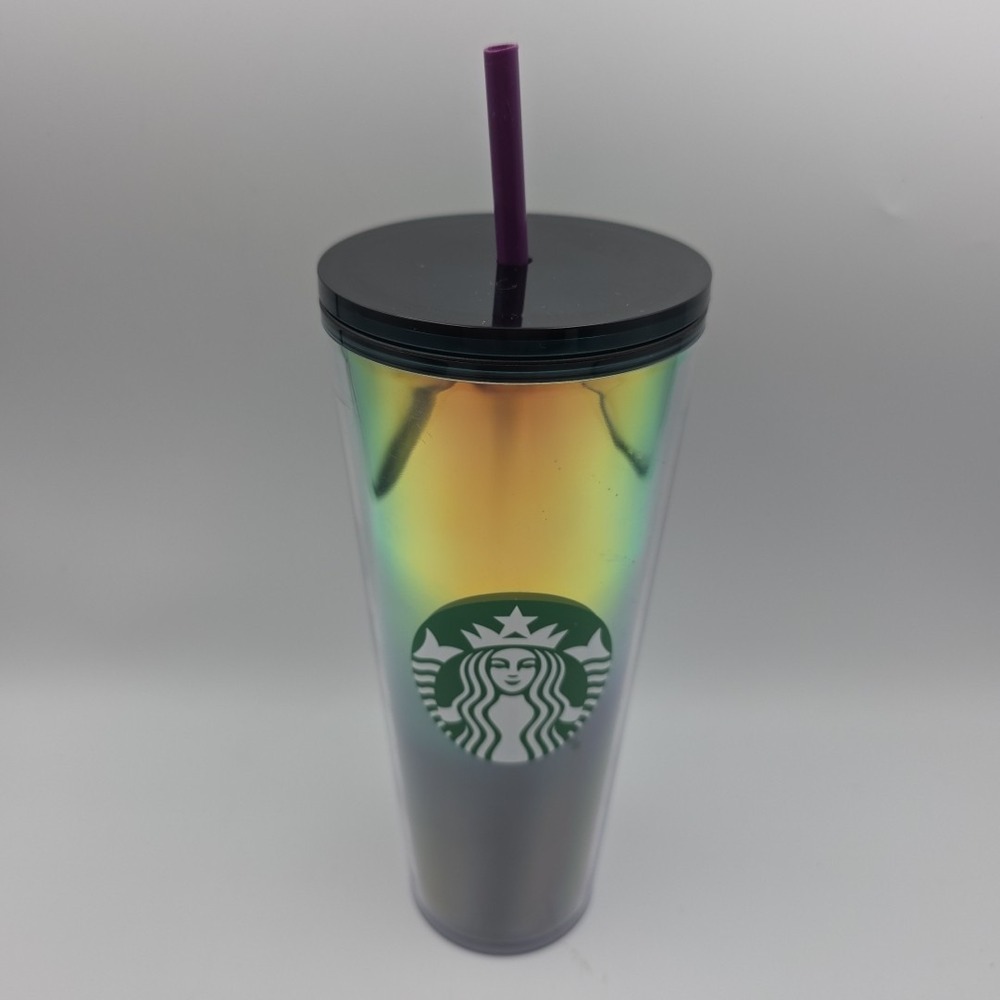 Starbucks 24 oz Iridescent Ombre Cold Cup Tumbler W/ Lid & Straw Excellent